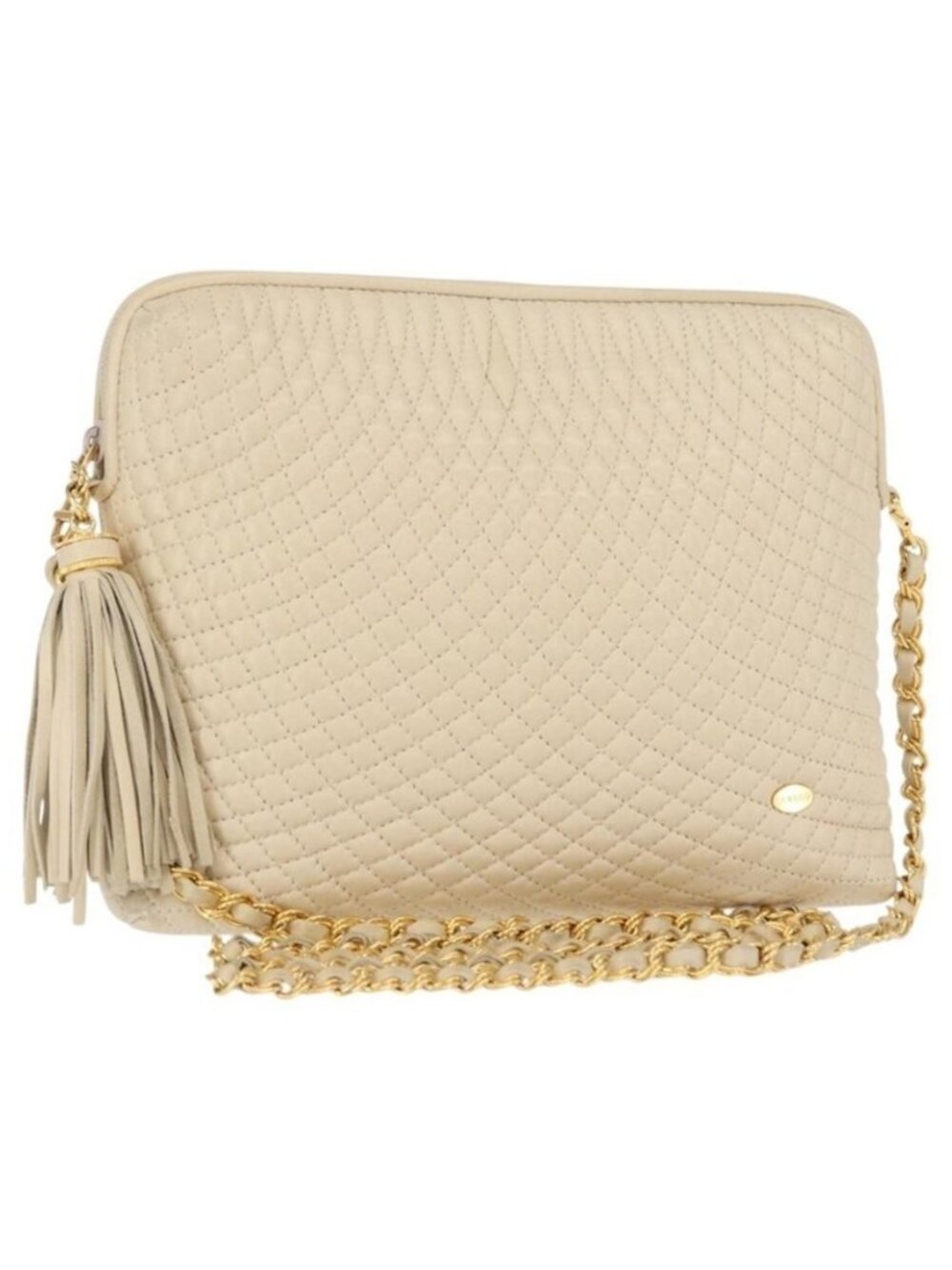 Authentic BALLY Chain Shoulder Bag Leather Beige Gold